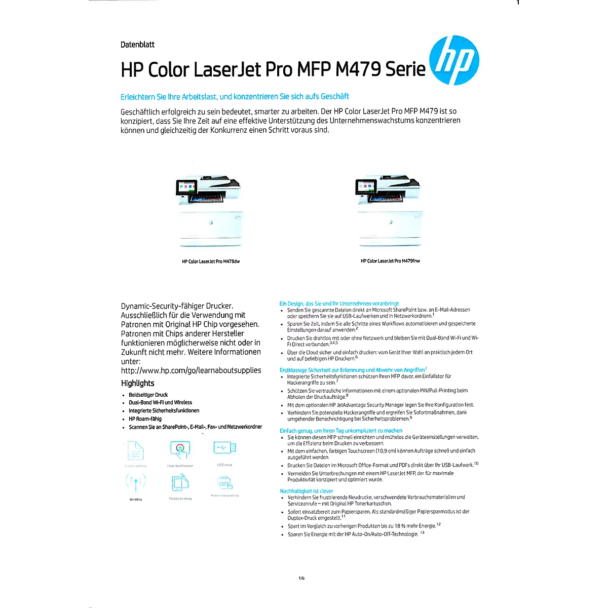 Laser-Multifunktionsgerät HP Color LaserJet Pro MFP M479fdn, 4 in 1, Farbe/SW, USB 2.0, bis A4